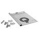 A white and grey QuickDrain membrane sheet with a black and white design.