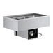 A ServIt drop-in refrigerated cold food well with three pans in a stainless steel counter.