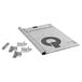A white and grey QuickDrain membrane sheet with a black and white design.