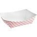 A red and white checkered paper food tray.