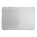 A white rectangular dessert board with a silver edge.