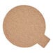 A brown paper round with a tab on it.