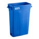 A blue plastic Lavex Pro slim rectangular trash can.