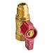 A close-up of a brass Easyflex gas valve with a red handle.