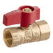 A close-up of a brass Easyflex gas valve with a red handle.