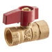 A close-up of a brass Easyflex gas valve with a red handle.