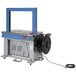 A Vestil high speed automatic strapping machine with blue handles on a white background.