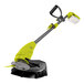 A green and yellow Sun Joe cordless string trimmer.