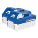 Two blue and white Sun Joe 24V batteries sitting on top of each other.