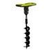 A Sun Joe green and black cordless earth auger drill with a green and black drill bit.