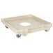 A white plastic tray with wheels and a hole in the center.