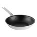 A close-up of a Vollrath stainless steel frying pan with a white CeramiGuard II non-stick coating and silver plated handle.