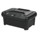 A Carlisle black plastic top-loading food pan carrier with a sliding lid.