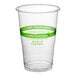 A World Centric compostable plastic cup with a green band.