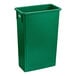 A dark green Lavex rectangular slim trash can.