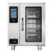 An Alto-Shaam stainless steel Liquid Propane countertop combi oven with a digital display.