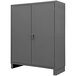 A gray Durham steel wardrobe cabinet with two doors.