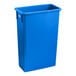 A Lavex dark blue slim rectangular plastic bin with a lid.