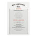 A customizable 6" x 9" waterproof menu with squared corners on a table in a restaurant.