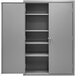 A gray Durham steel storage cabinet with shelves and doors.