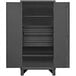 A black metal Durham storage cabinet with shelves.