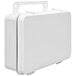 A white plastic first aid cabinet with a handle.