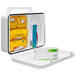 A white plastic first aid cabinet with yellow and white containers inside.