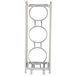 A white metal rack with three bamboo circles on it.