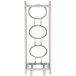 A white and silver stand with three bamboo cylinders in a metal frame.