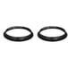 Two black circular Silikomart tart rings with holes.