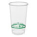 A clear 24 oz. compostable plastic cold cup with green labeling.