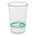 A clear 20 oz. compostable plastic cold cup with green labeling.