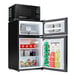 A black Danby MicroFridge with the refrigerator door open.