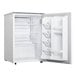 A white Danby reach-in refrigerator with its door open and shelves inside.