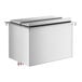 A white rectangular stainless steel drop-in ice bin with a lid.