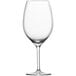 A clear Schott Zwiesel claret wine glass on a white background.