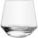 A Schott Zwiesel clear stemless tumbler with a curved bottom.