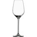 A clear Schott Zwiesel wine glass with a long stem.