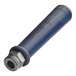 A blue plastic pipe with a metal nut.