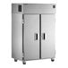 A white Delfield reach-in refrigerator with two doors.
