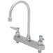 A stainless steel Eversteel deck-mount workboard faucet with two handles and a gooseneck spout.
