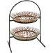 A Rosseto Kalderon 2 level metal display stand holding round glass bowls with red designs.