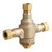 A Stiebel Eltron brass mixing valve with two brass handles.