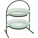 A Rosseto Kalderon Round Display Stand with two white glass bowls on a metal stand.