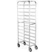 A Winholt aluminum meat platter rack with wheels.