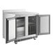 An Avantco stainless steel worktop refrigerator with two doors.