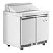 An Avantco 36" refrigerated sandwich prep table with two doors.