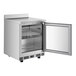 An Avantco VersaHub stainless steel worktop freezer with a door open.