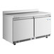 An Avantco stainless steel freezer with two doors on a white background.