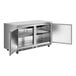 An Avantco stainless steel undercounter refrigerator with two doors open.